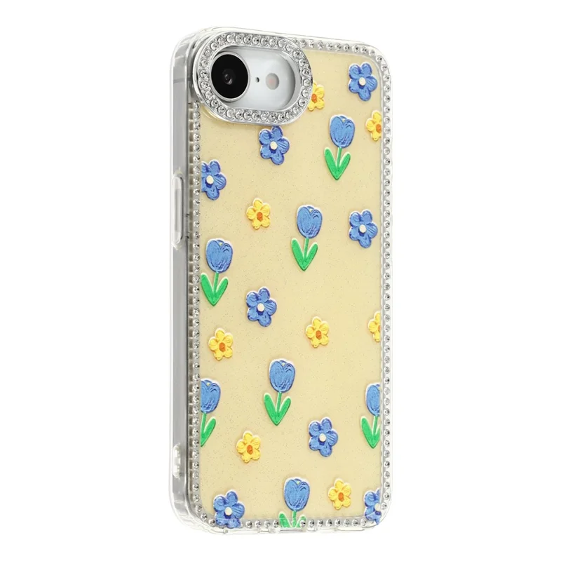 Funda para iPhone 17e / 16e con Borde de Diamantes de Imitación y Flores TPU + PC IMD - F6