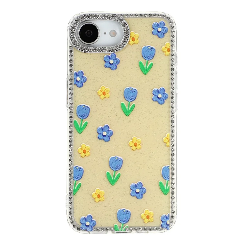 Funda para iPhone 17e / 16e con Borde de Diamantes de Imitación y Flores TPU + PC IMD - F6
