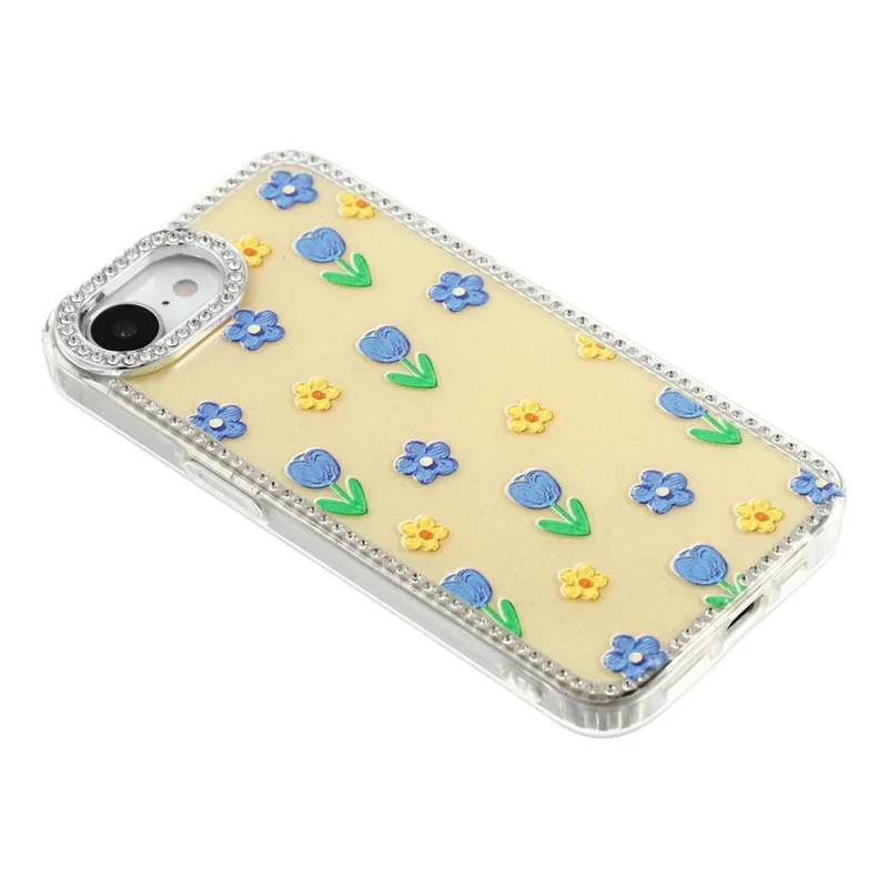 Funda para iPhone 17e / 16e con Borde de Diamantes de Imitación y Flores TPU + PC IMD - F6