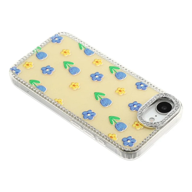 Funda para iPhone 17e / 16e con Borde de Diamantes de Imitación y Flores TPU + PC IMD - F6