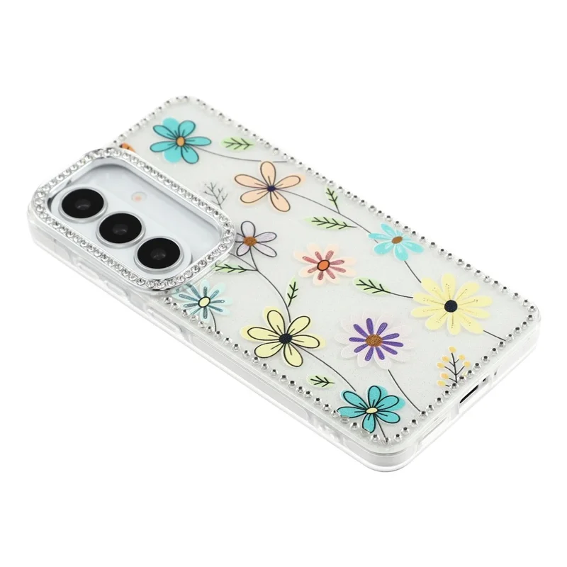 For Samsung Galaxy S26 Case Rhinestone Edge Flower TPU + PC IMD Phone Cover - F3