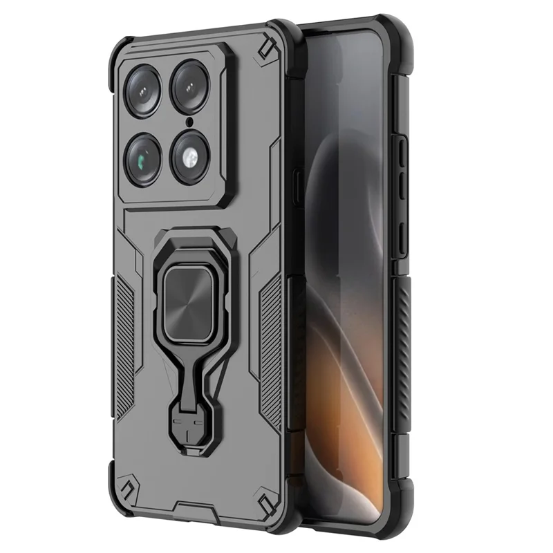 For Motorola Signature 5G Case Rotatable Ring Kickstand PC + TPU Shockproof Phone Cover - Black