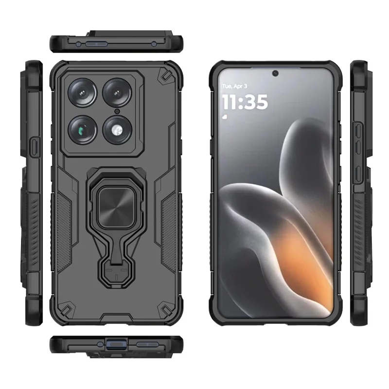 For Motorola Signature 5G Case Rotatable Ring Kickstand PC + TPU Shockproof Phone Cover - Black