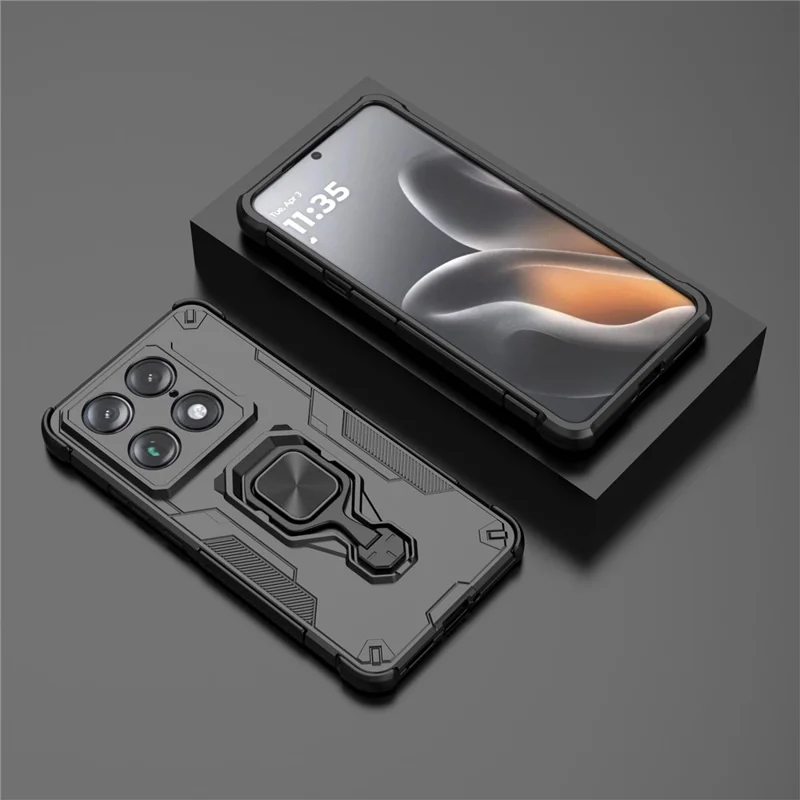 For Motorola Signature 5G Case Rotatable Ring Kickstand PC + TPU Shockproof Phone Cover - Black