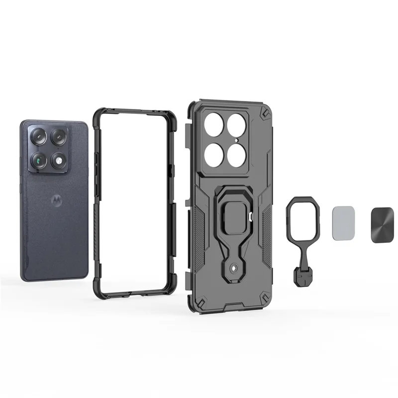 For Motorola Signature 5G Case Rotatable Ring Kickstand PC + TPU Shockproof Phone Cover - Black