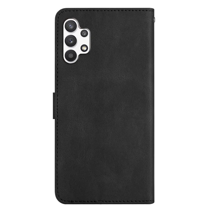 Für Samsung Galaxy A32 5G Eingeprägte Linien PU Leder Telefonabdeckung Magnetischer Verschluss Stehen Verrückte Pferdestruktur Schutzbrieftasche Mit Riemen - Schwarz