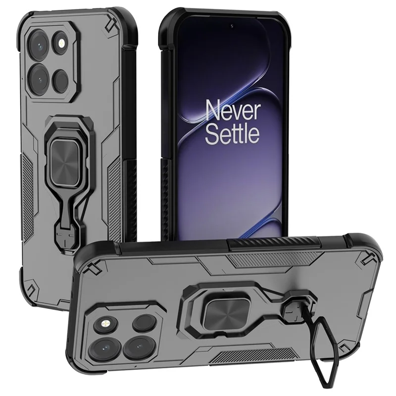 Für OnePlus Turbo 6 5G Hülle Drehbarer Ringständer PC + TPU Stoßfeste Handyhülle - Schwarz