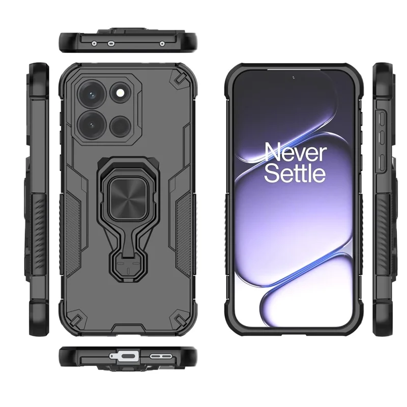 Für OnePlus Turbo 6 5G Hülle Drehbarer Ringständer PC + TPU Stoßfeste Handyhülle - Schwarz