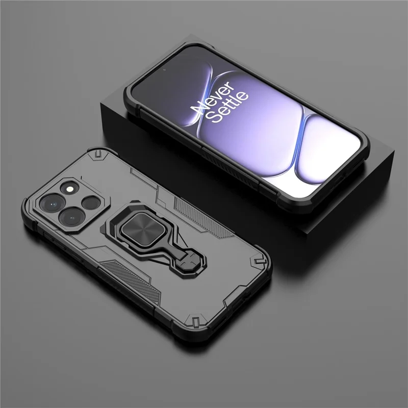 Für OnePlus Turbo 6 5G Hülle Drehbarer Ringständer PC + TPU Stoßfeste Handyhülle - Schwarz