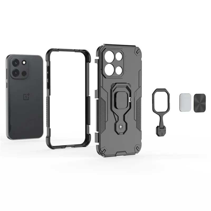 Für OnePlus Turbo 6 5G Hülle Drehbarer Ringständer PC + TPU Stoßfeste Handyhülle - Schwarz