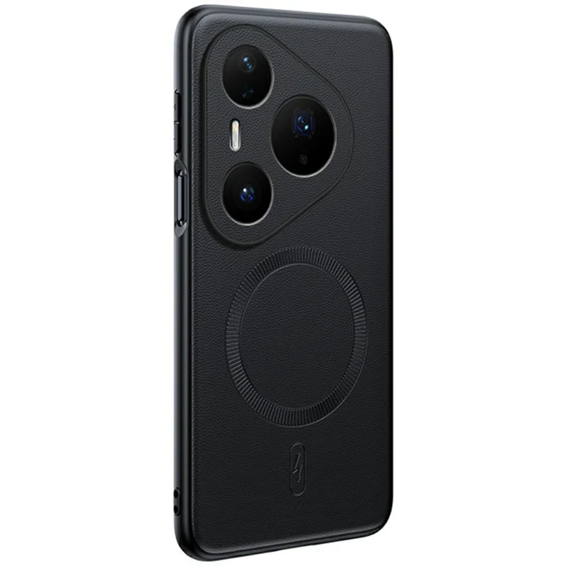 For Huawei Pura 90 Pro Max Magnetic Case Leather Coated TPU + PC Phone Cover - Black