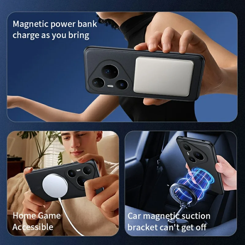 For Huawei Pura 90 Pro Max Magnetic Case Leather Coated TPU + PC Phone Cover - Black