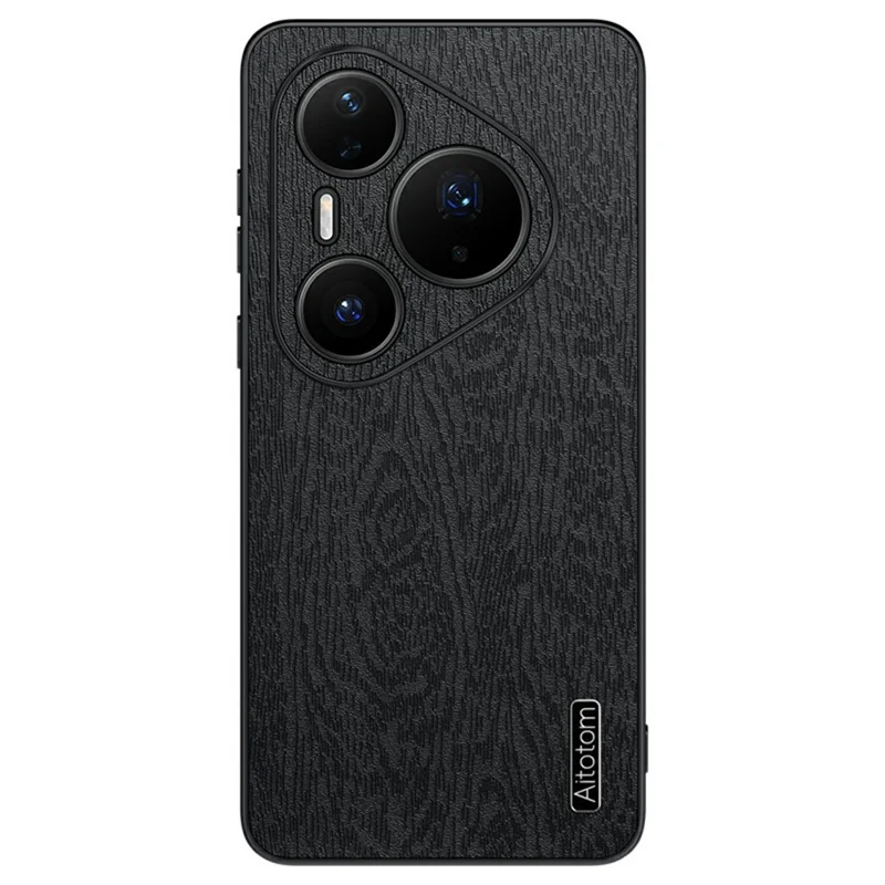 For Huawei Pura 90 Pro Case Wood Texture PU Leather Coated PC TPU Phone Cover - Black