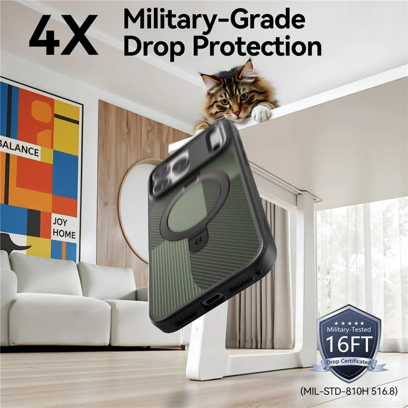 CASEKOO Geometry Series for iPhone 17 Pro Max Magnetic Case UV Printing Ring Kickstand PC + TPU Shockproof Cover - Brown