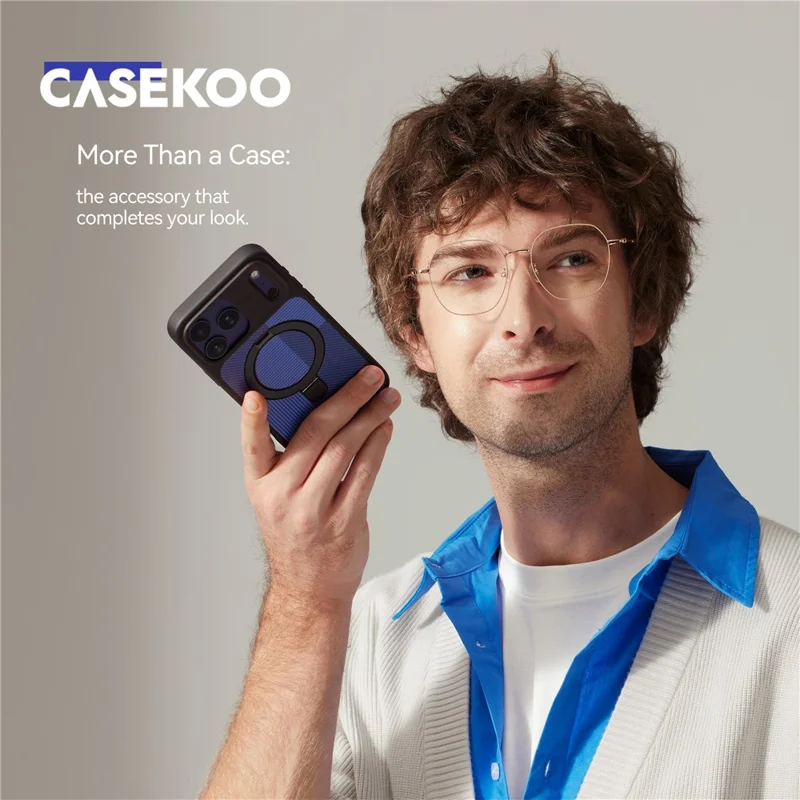 CASEKOO Geometry Series for iPhone 17 Pro Magnetic Case UV Printing Ring Kickstand PC + TPU Shockproof Cover - Blue