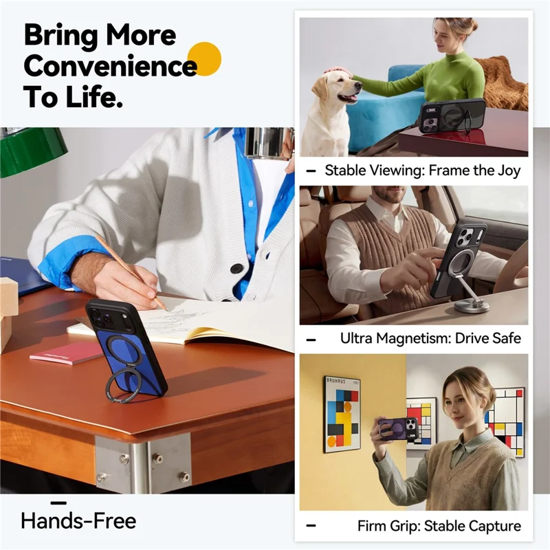 CASEKOO Geometry Series for iPhone 17 Pro Magnetic Case UV Printing Ring Kickstand PC + TPU Shockproof Cover - Blue