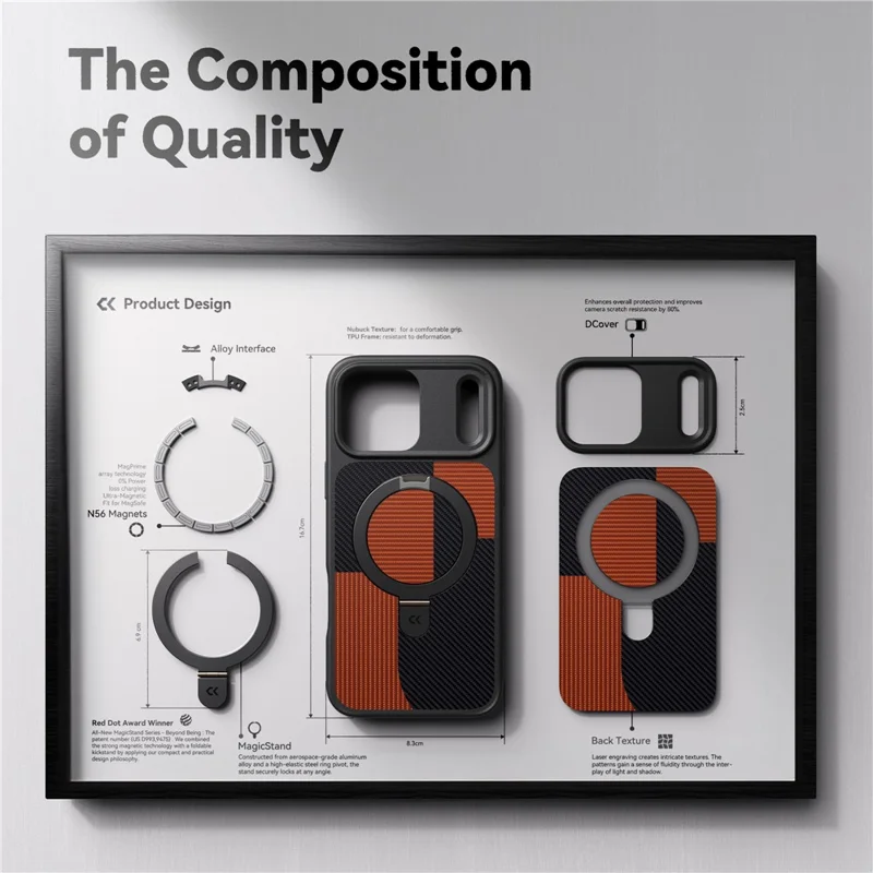 CASEKOO Geometry Series for iPhone 17 Pro Magnetic Case UV Printing Ring Kickstand PC + TPU Shockproof Cover - Blue