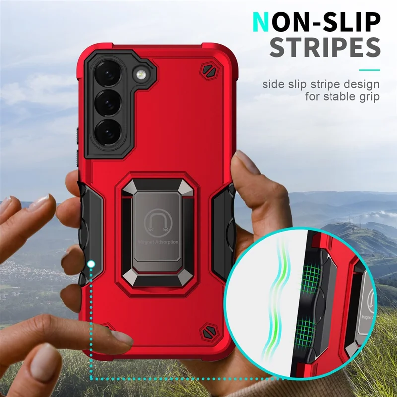 For Samsung Galaxy S23 Anti-scratch PC + TPU Phone Case Ring Kickstand Protective Cover - Blue