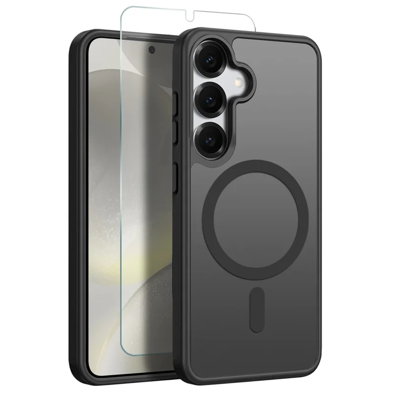 NORTHJO For Samsung Galaxy S24+ Case Translucent Matte Shockproof Phone Cover with Tempered Glass Film - Black