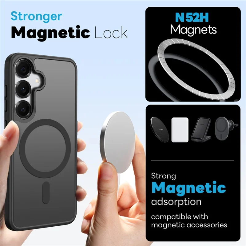NORTHJO For Samsung Galaxy S24 Magnetic Case Translucent Matte Shockproof Phone Cover Set with Front Screen Protector + Lens Film - Black