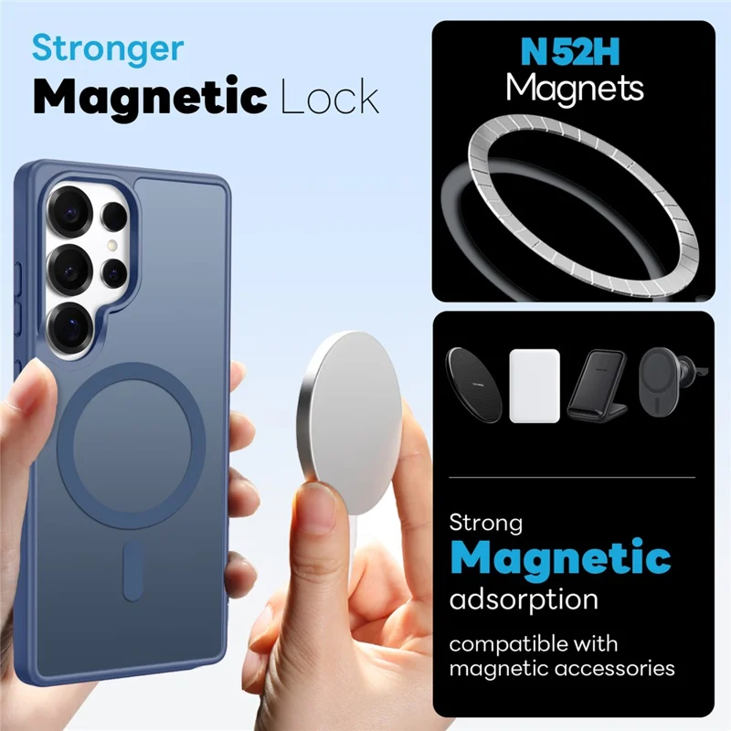 NORTHJO For Samsung Galaxy S25 Ultra Magnetic Case Translucent Matte Shockproof Phone Cover Set with Front Screen Protector + Lens Film - Blue