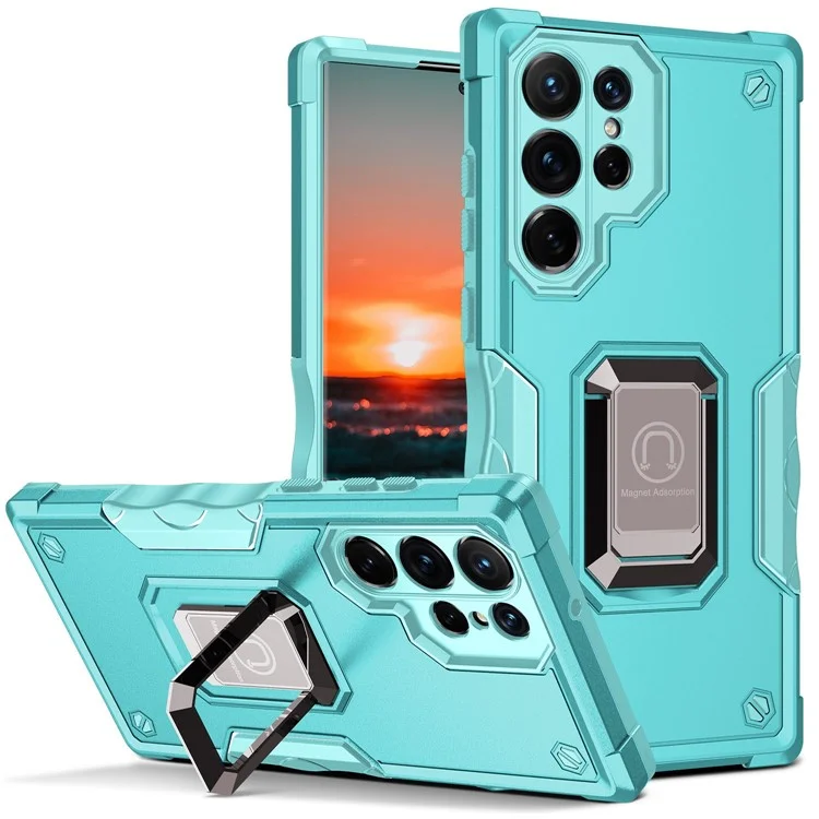 Для Samsung Galaxy S23 Ultra Hard PC Soft TPU Hybrid Phone Case Держатель Кольцо с Ударом с Ударом на Ударной - Мятно-зеленый