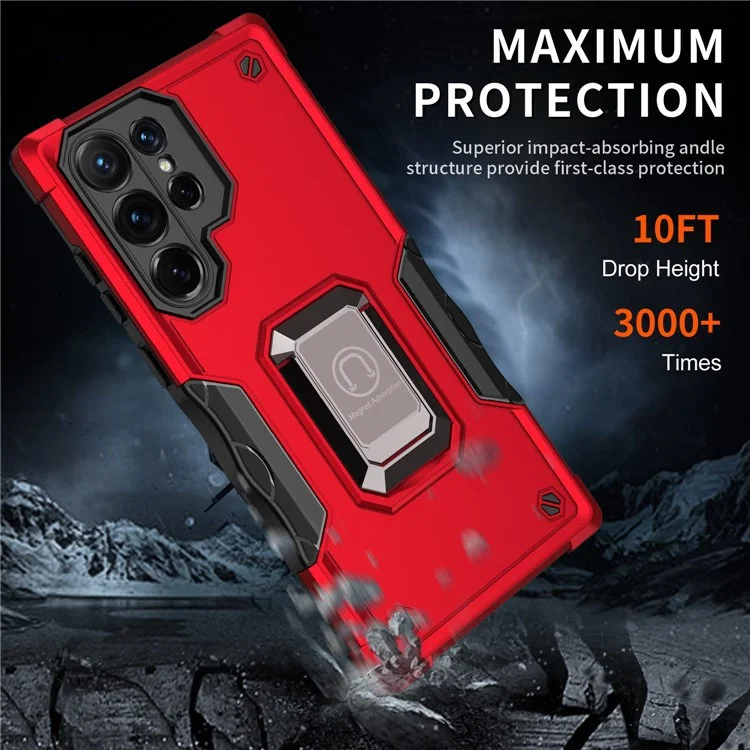 Для Samsung Galaxy S23 Ultra Hard PC Soft TPU Hybrid Phone Case Держатель Кольцо с Ударом с Ударом на Ударной - Мятно-зеленый