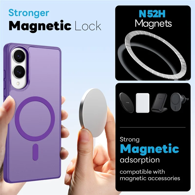 NORTHJO For Samsung Galaxy S25 Edge Magnetic Case Translucent Matte Shockproof Phone Cover Set with Front Screen Protector + Lens Film - Purple