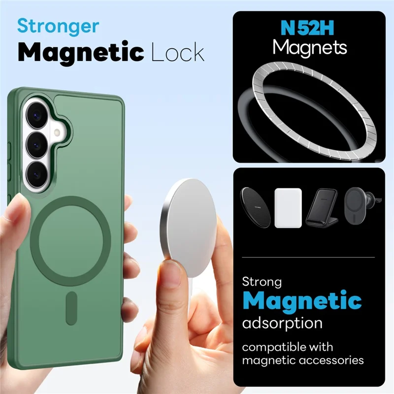 NORTHJO For Samsung Galaxy S26 Magnetic Case Translucent Matte Shockproof Phone Cover Set with Front Screen Protector + Lens Film - Green