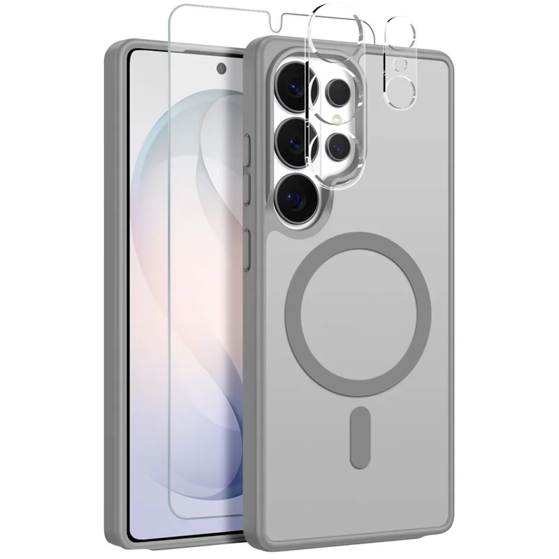 NORTHJO For Samsung Galaxy S26 Ultra Magnetic Case Translucent Matte Shockproof Phone Cover Set with Front Screen Protector + Lens Film - Grey