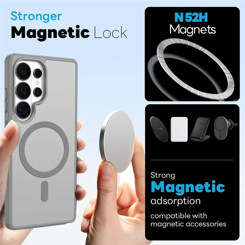 NORTHJO For Samsung Galaxy S26 Ultra Magnetic Case Translucent Matte Shockproof Phone Cover Set with Front Screen Protector + Lens Film - Grey