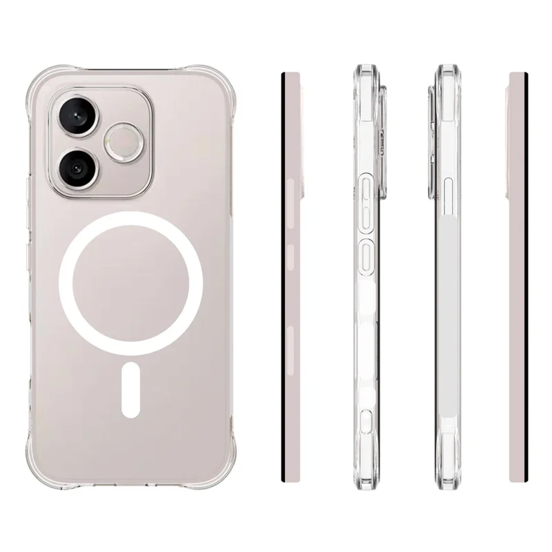 For Honor 600 Lite 5G Magnetic Case TPU Anti-drop Phone Back Cover - Transparent