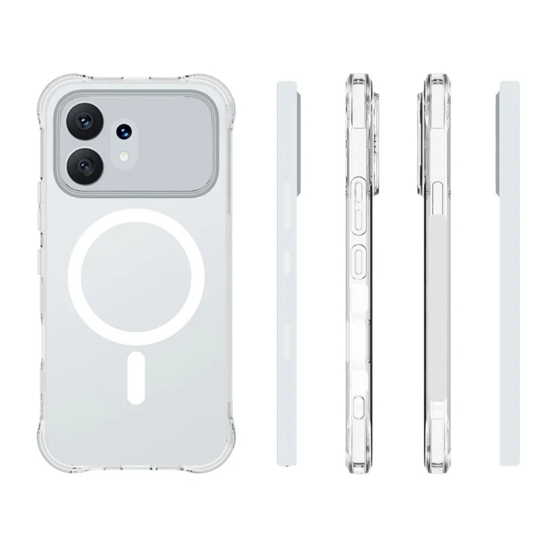 For Honor 600 5G Magnetic Case TPU Anti-drop Phone Back Cover - Transparent