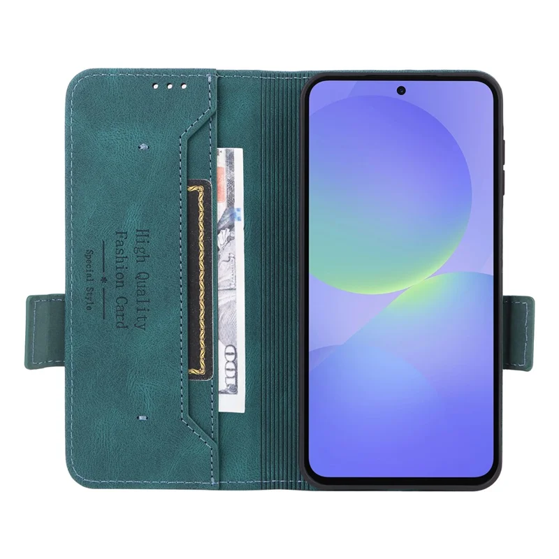 For Samsung Galaxy A27 Phone Case Leather Wallet Flip Phone Cover with Hardware Decor - Green