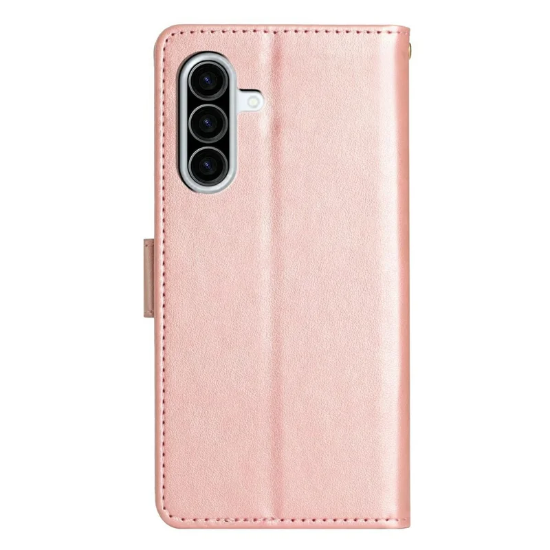 For Samsung Galaxy A27 Leather Wallet Case Butterfly Flower Imprinted Phone Cover with Strap - Rose Gold