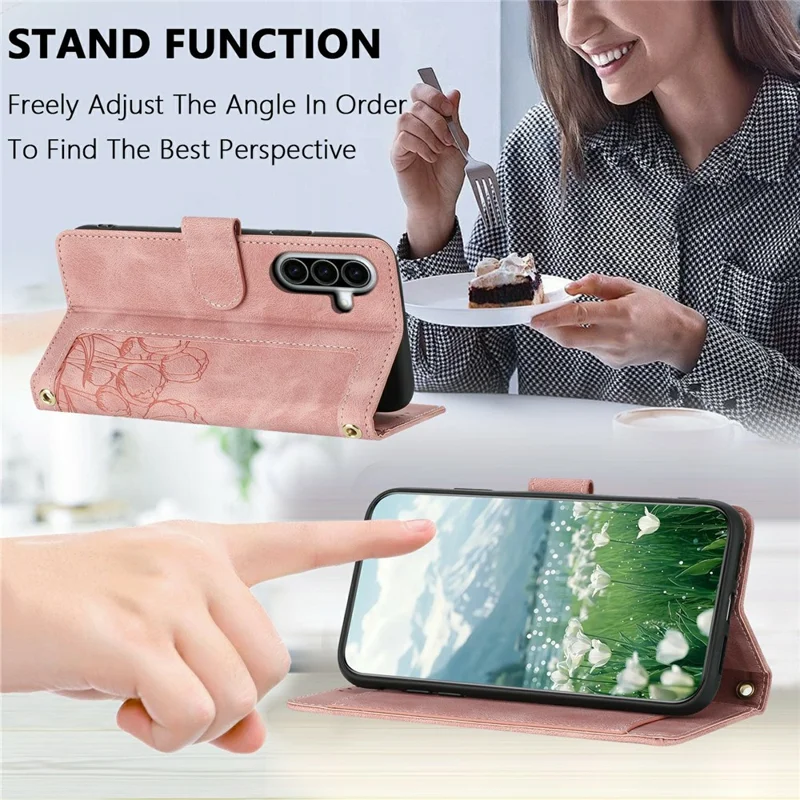 For Samsung Galaxy A27 Case Tulip Leather Phone Cover with 5 Card Slots Wallet - Pink
