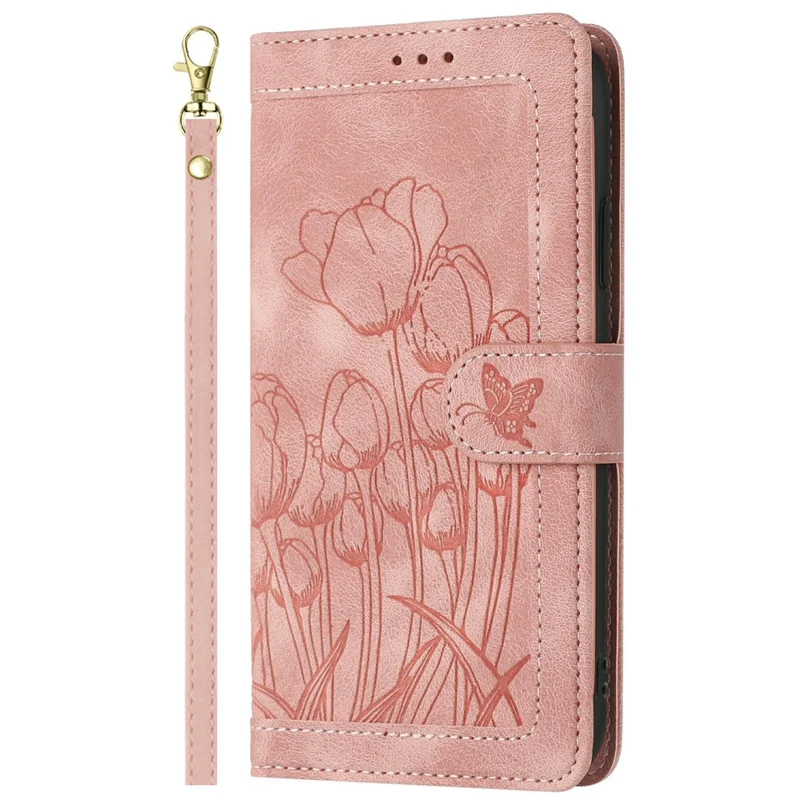 For Samsung Galaxy A27 Case Tulip Leather Phone Cover with 5 Card Slots Wallet - Pink