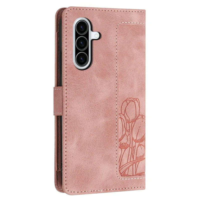 For Samsung Galaxy A27 Case Tulip Leather Phone Cover with 5 Card Slots Wallet - Pink