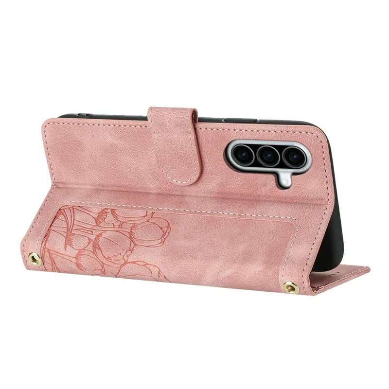 For Samsung Galaxy A27 Case Tulip Leather Phone Cover with 5 Card Slots Wallet - Pink