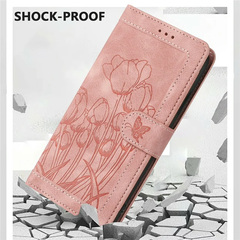For Samsung Galaxy A27 Case Tulip Leather Phone Cover with 5 Card Slots Wallet - Pink