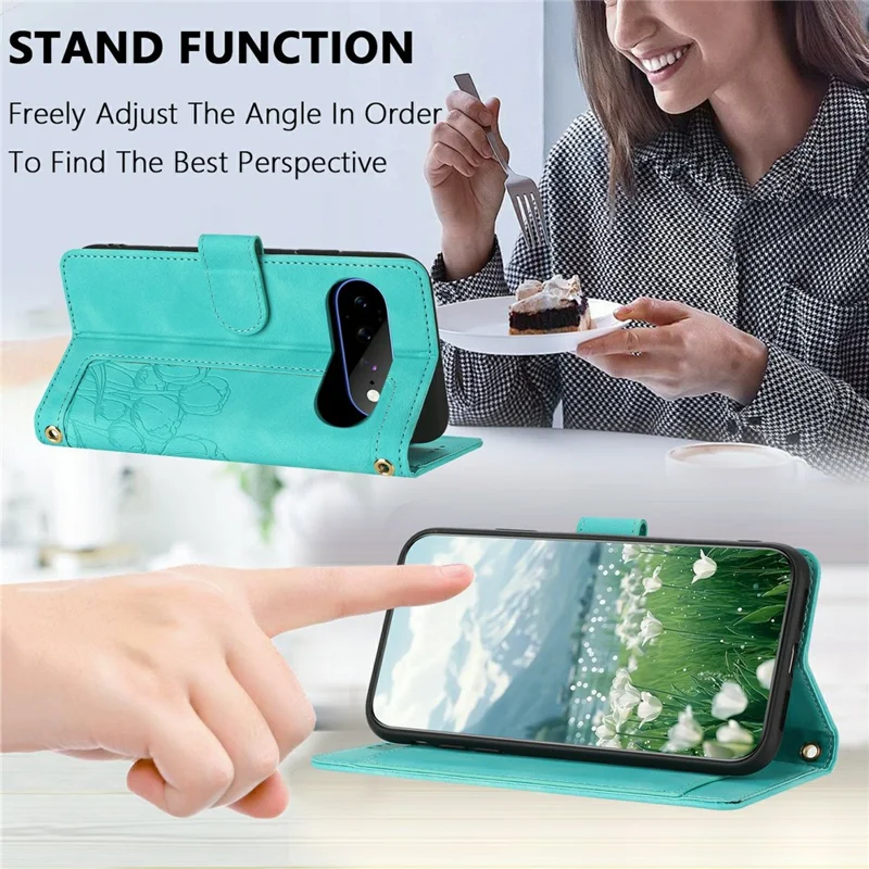 For Google Pixel 11 Pro XL Case Tulip Leather Phone Cover with 5 Card Slots Wallet - Green