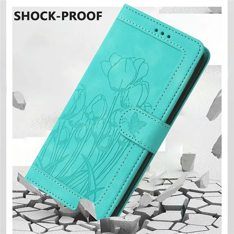 For Google Pixel 11 Pro XL Case Tulip Leather Phone Cover with 5 Card Slots Wallet - Green