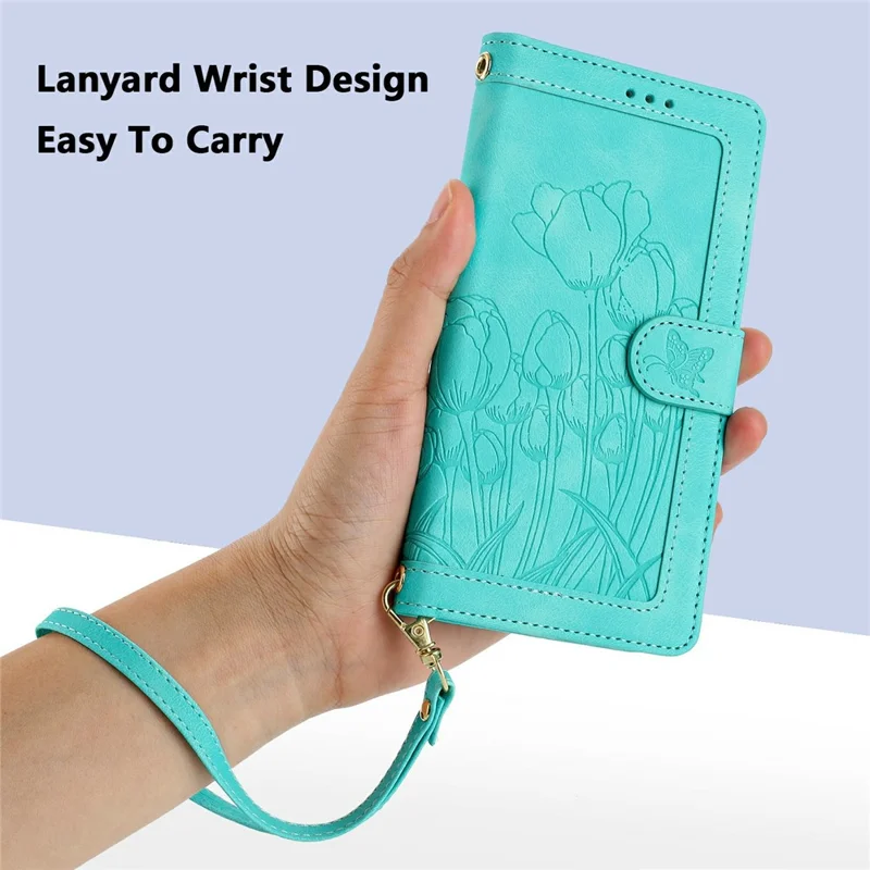 For Google Pixel 11 Pro XL Case Tulip Leather Phone Cover with 5 Card Slots Wallet - Green