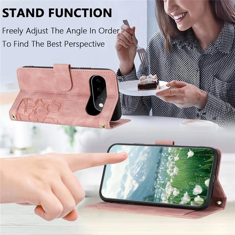 Til Google Pixel 11 Pro Case Tulip Læder Phone Cover med 5 kortfelter Wallet - Pink