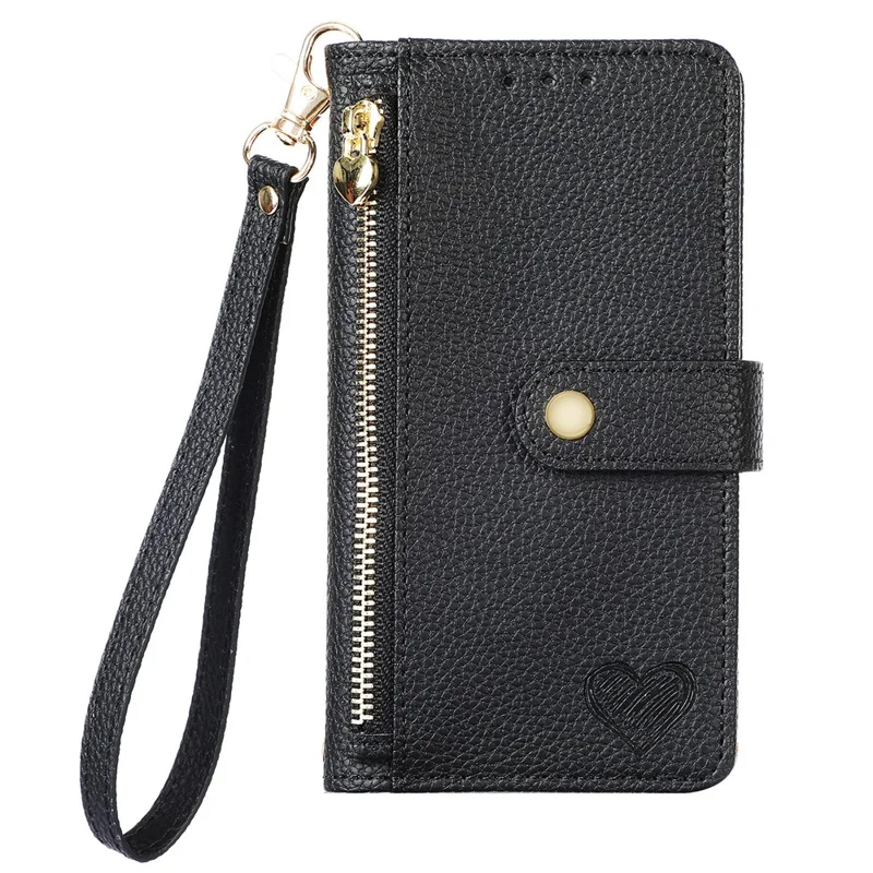 For Oppo Reno15 F 5G Case RFID Blocking Zipper Pocket Leather Wallet Phone Cover with Strap - Black