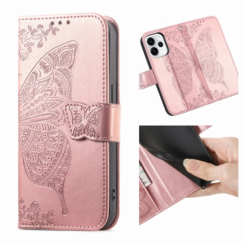 For Oppo Reno15 F 5G Case with Strap Butterfly Pattern PU Leather Wallet Phone Cover - Rose Gold