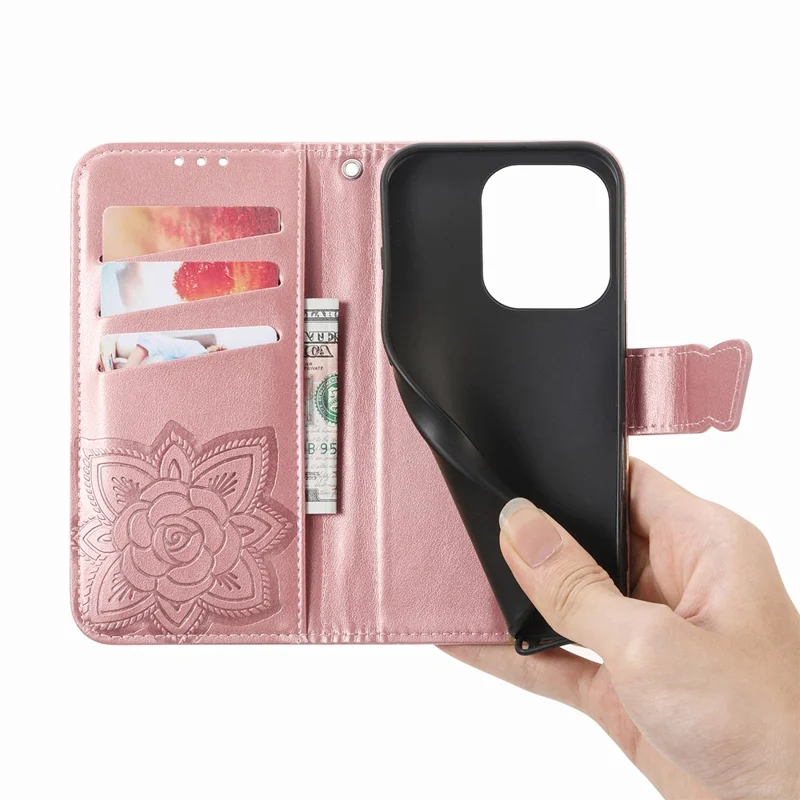 For Oppo Reno15 F 5G Case with Strap Butterfly Pattern PU Leather Wallet Phone Cover - Rose Gold