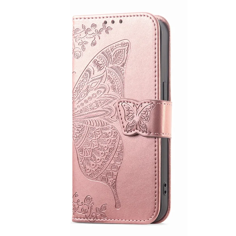 For Oppo Reno15 F 5G Case with Strap Butterfly Pattern PU Leather Wallet Phone Cover - Rose Gold