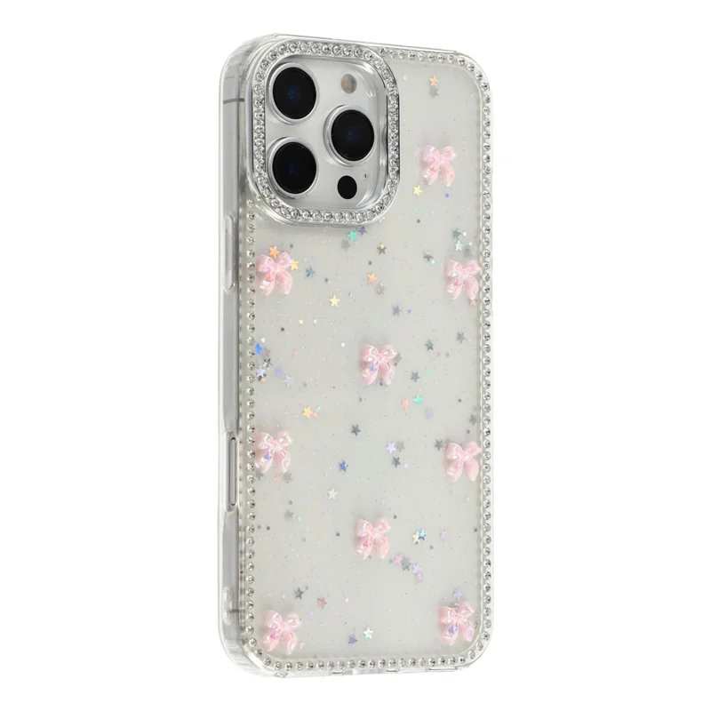 For iPhone 16 Pro Case Rhinestone Aurora Butterfly Bow Glitter TPU + PC IMD Phone Cover - Glitter Little Stars