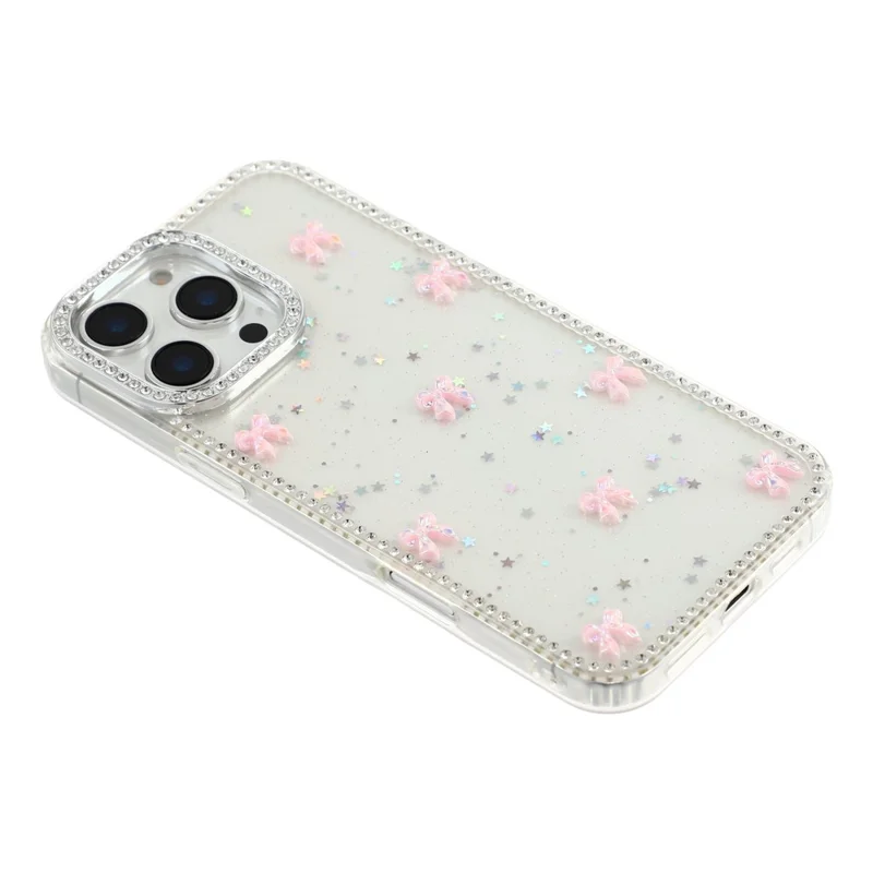 For iPhone 16 Pro Case Rhinestone Aurora Butterfly Bow Glitter TPU + PC IMD Phone Cover - Glitter Little Stars